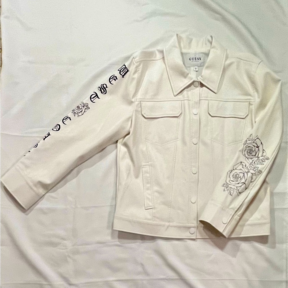 Guess white leather embroidered west coast jacket